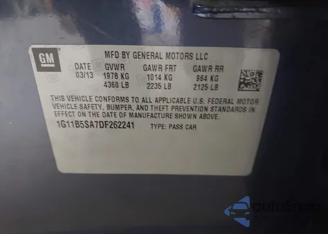 2013 Chevrolet Malibu 1Ls from USA, damaged, VIN 1G11B5SA7DF262241